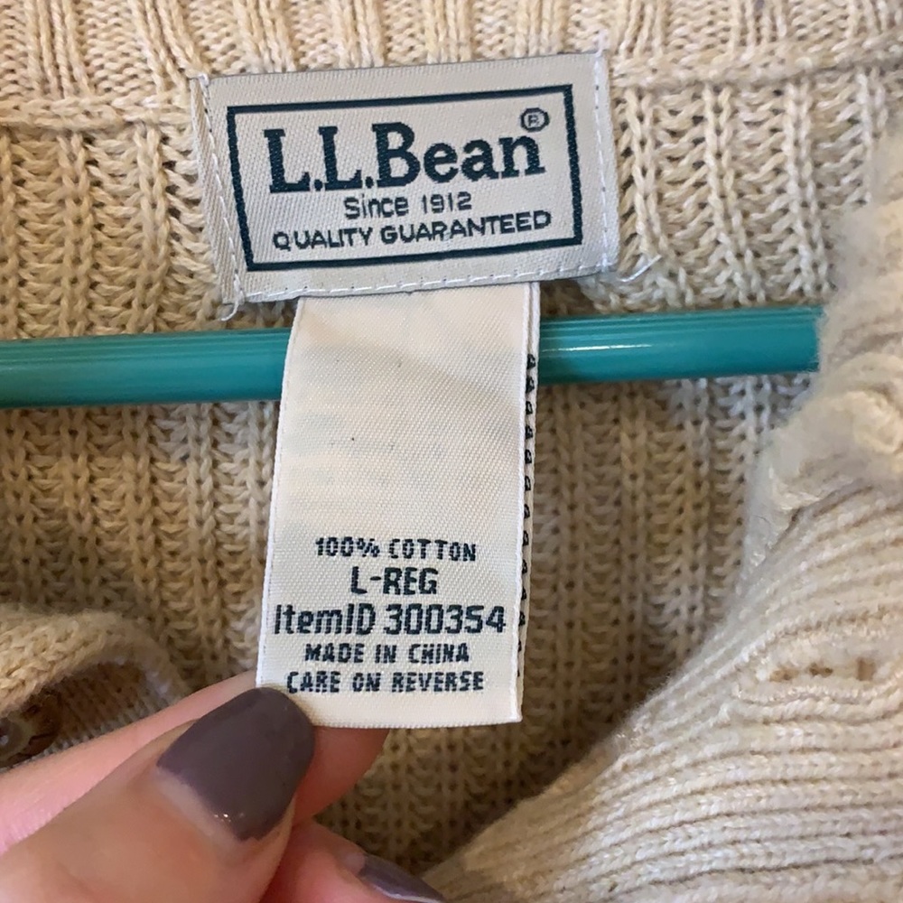 L.L. Bean Men's Cream Sweater Cotton - Picture 4 of 7